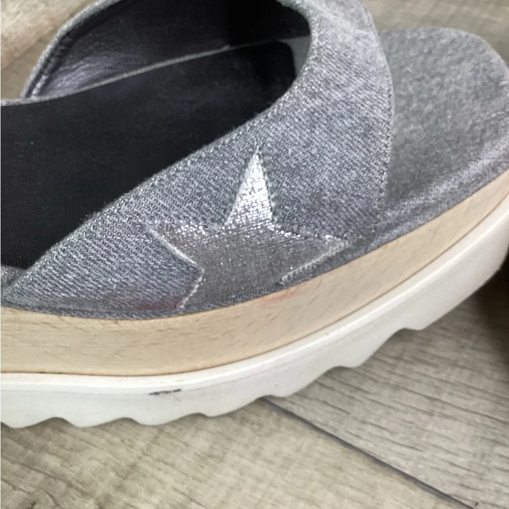 STELLA MCCARTNEY Striped‎ Star Gray Denim Platform Sandals Sz 38 1/2